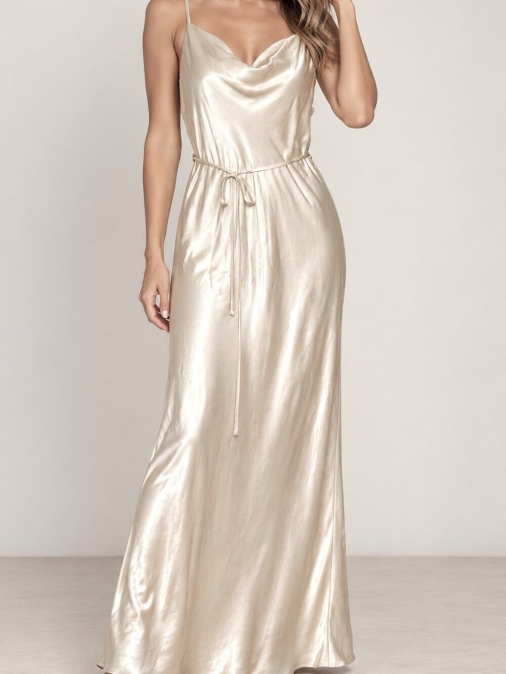 Shona Joy La Lune Cowl Maxi Dress 8 Cream Champagne Silk Satin Bridesmaid SJ393